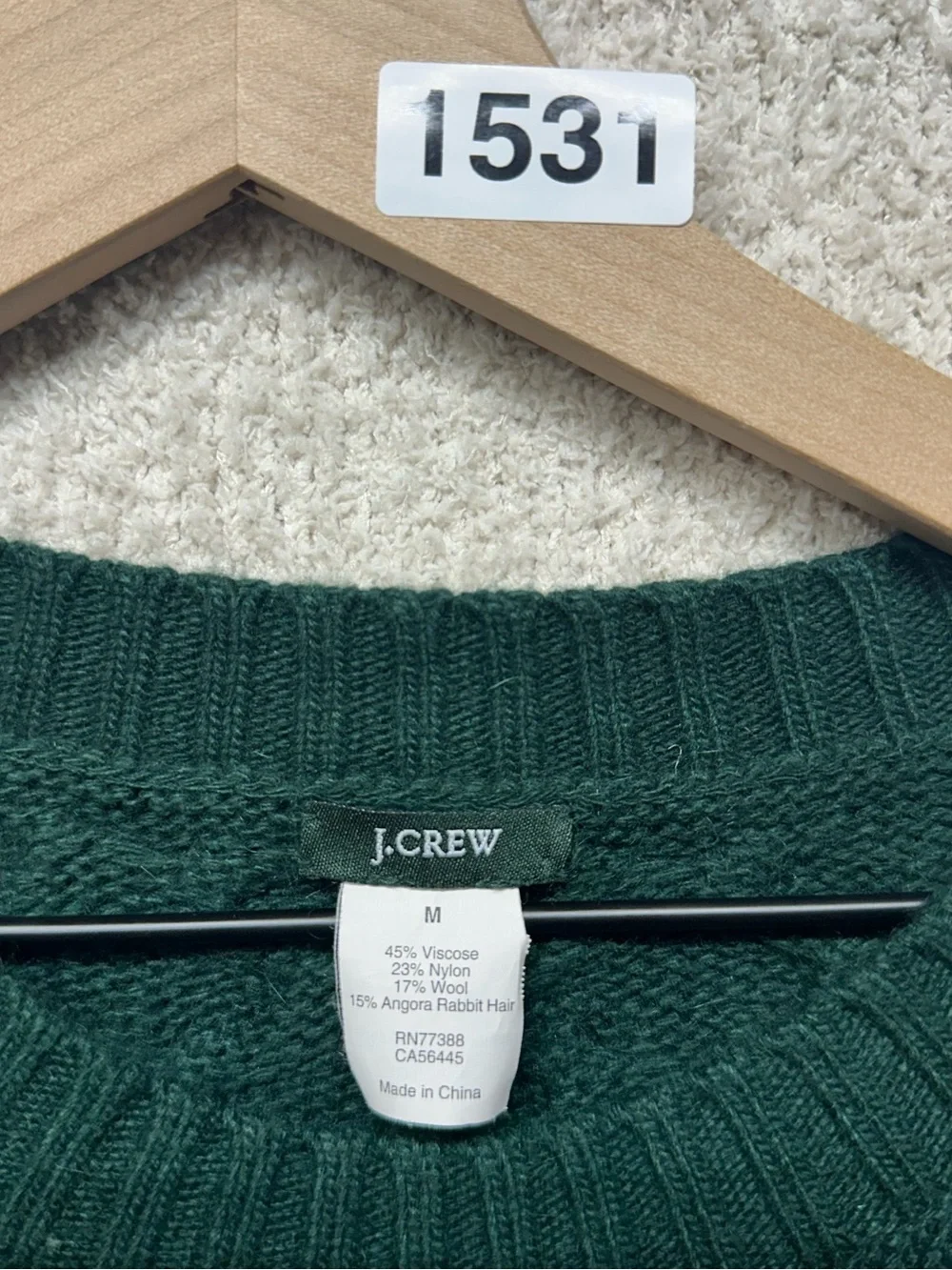 J.Crew Angora Wool Blend Textured Knit Sweater Green Medium Crewneck Cozy